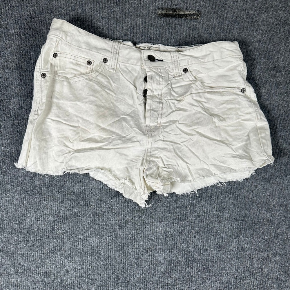 Free People Shorts Womens 29 Off White Cotton Button Fly Raw Hem Cutoff Boho